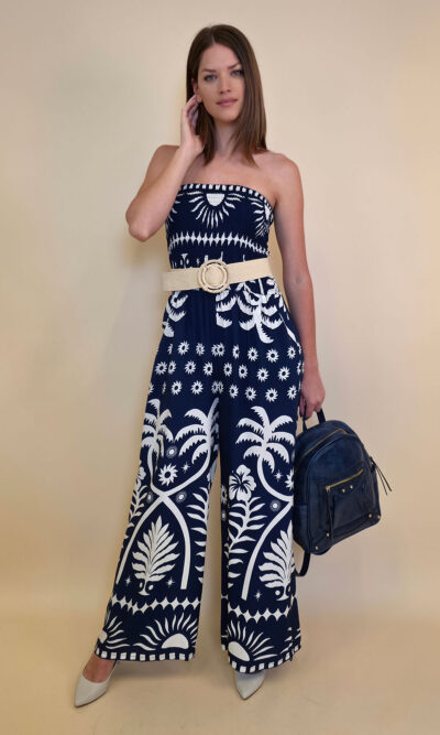 Overall 56 De Quincy -  vis print Palms - navy