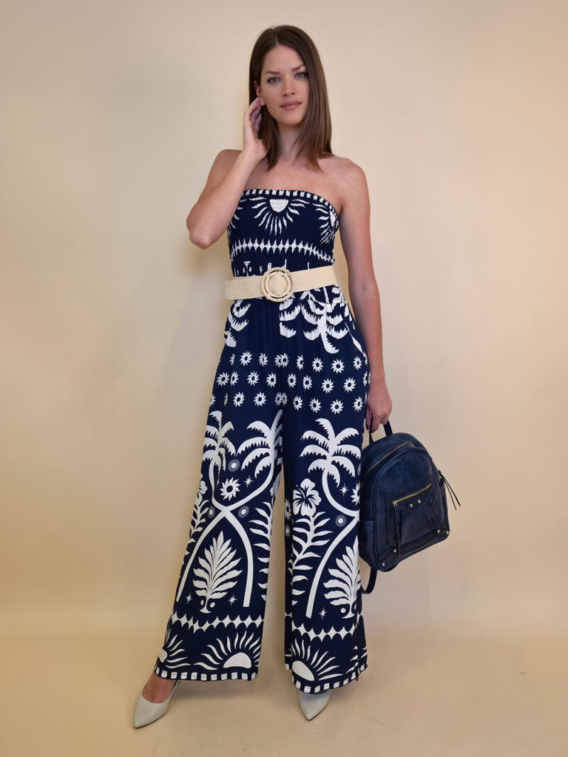 Overall 56 De Quincy -  vis print Palms - navy