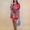 Kaftan 40 Marrero - kaftan silk/viscose Peonies - red