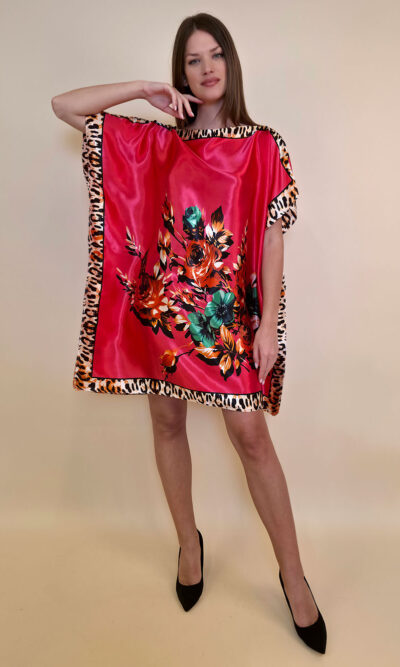 Kaftan 40 Marrero - kaftan silk/viscose Roses/Animal - fuxia