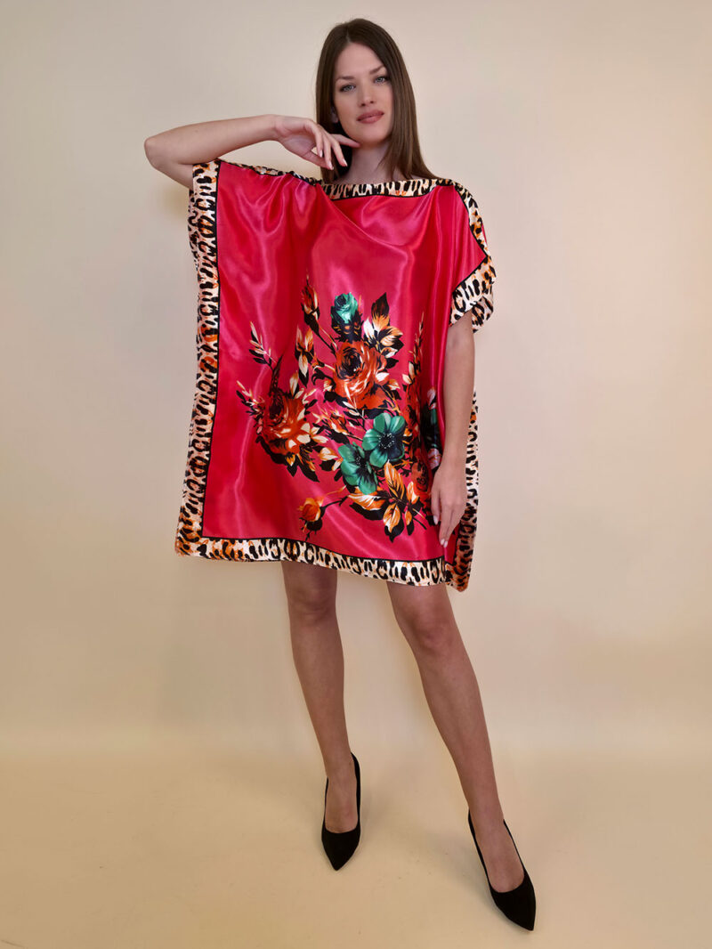 Kaftan 40 Marrero - kaftan silk/viscose Roses/Animal - fuxia