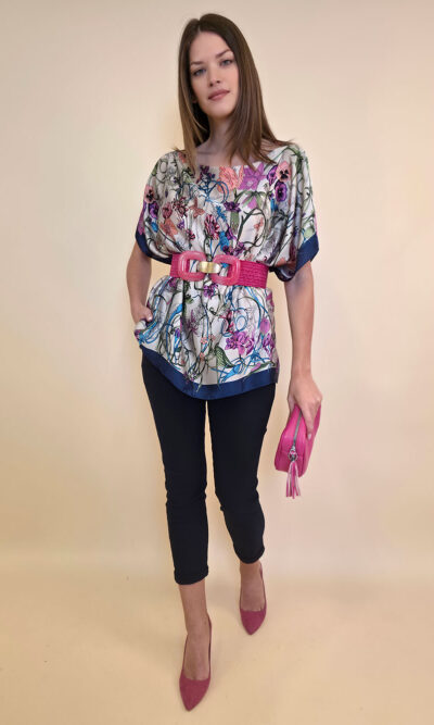 Tunika 32 Los Alamos - kaftan silk/viscose Multiflowers - navy