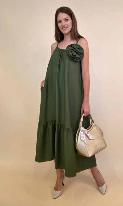 Haljina+broš ruža 48 Amory - viscose UN - military