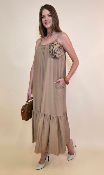 Haljina+broš ruža 48 Amory - viscose UN - camel