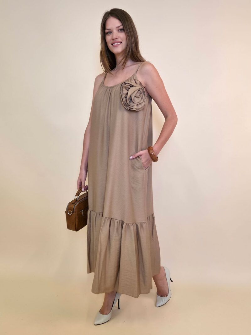 Haljina+broš ruža 48 Amory - viscose UN - camel