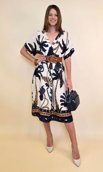 Haljina 56 Hammond - viscose print palme - navy