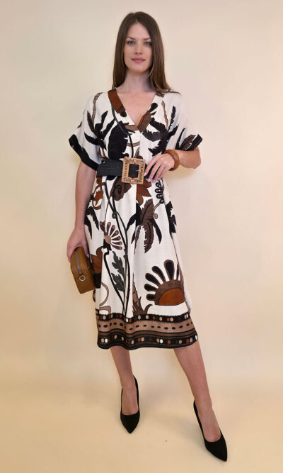 Haljina 56 Hammond - viscose print palme - black