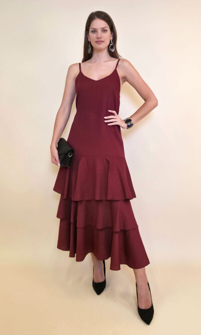 Haljina 48 Laurel - viscose UN 3 volana - burgundy