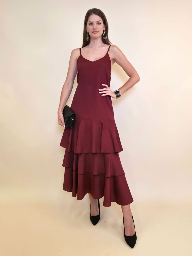 Haljina 48 Laurel - viscose UN 3 volana - burgundy