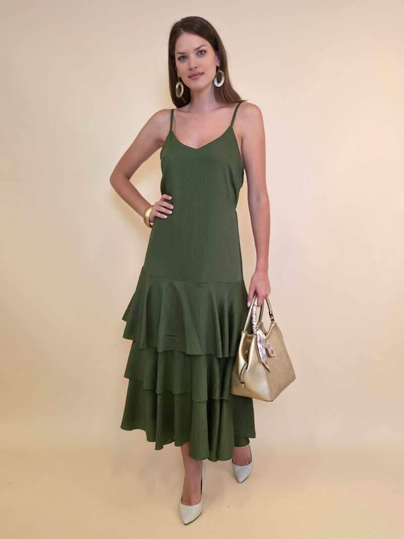 Haljina 48 Laurel - viscose UN 3 volana - military