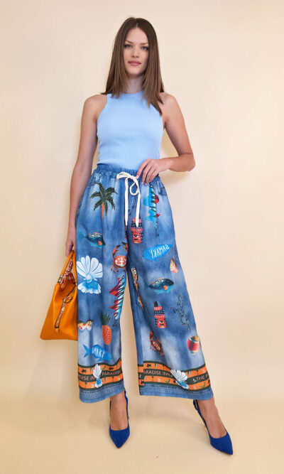 Hlače 39 Pueblo - print jeans Fishies