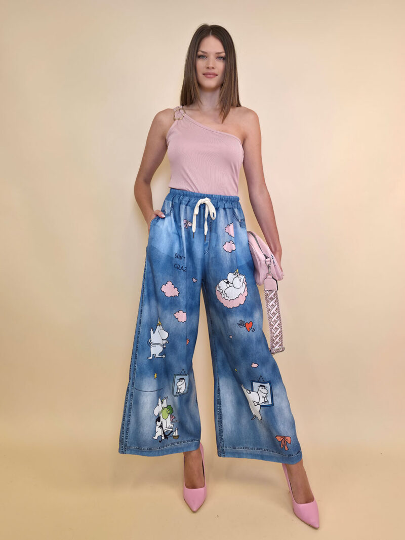 Hlače 39 Pueblo - print jeans Love Clouds