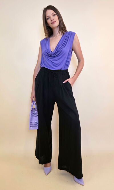 Hlače 56 Alamo - linen/cotton UN - black