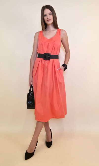 Haljina 44 Georgia - cotton UN mašna leđa - coral