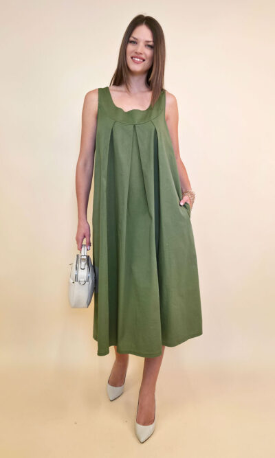 Haljina 44 Georgia - cotton UN mašna leđa - military
