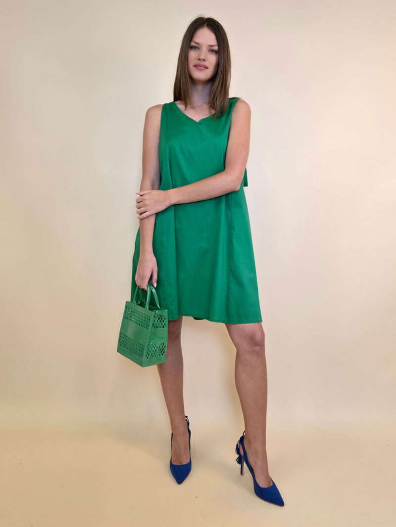 Haljina 48 Virginia - cotton poplin UN mašna/reversible - green