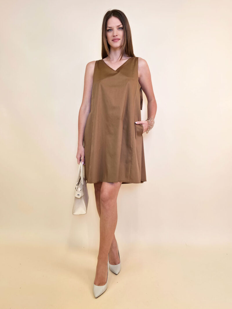 Haljina 48 Virginia - cotton poplin UN mašna/reversible - camel