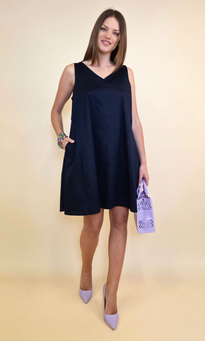 Haljina 48 Virginia - cotton poplin UN mašna/reversible - navy