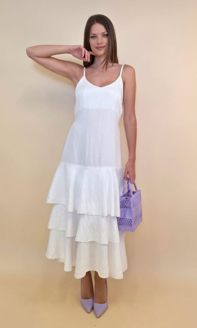 Haljina 48 Laurel - viscose UN 3 volana - white