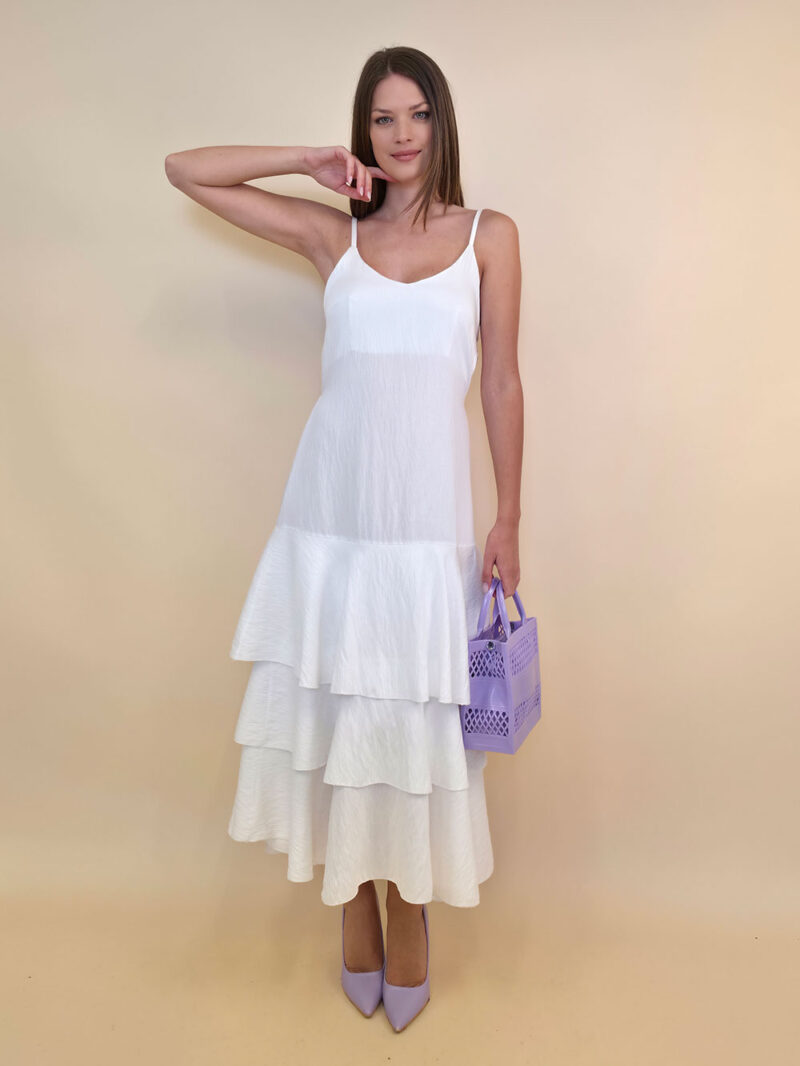 Haljina 48 Laurel - viscose UN 3 volana - white