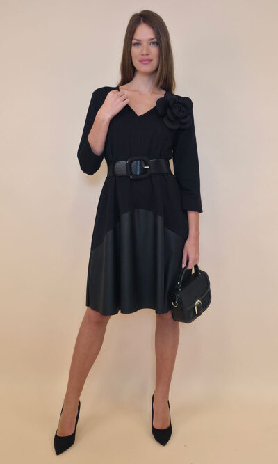 Haljina 52 Emma - felpa/ecco leather+flower UN - black