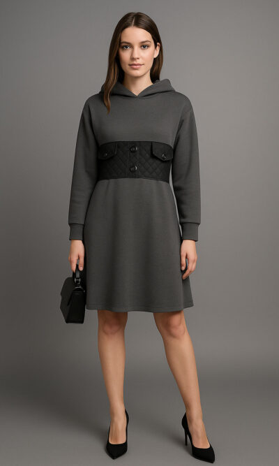 Haljina 24 Mount Dora - scuba+ecco leather UN - antracit