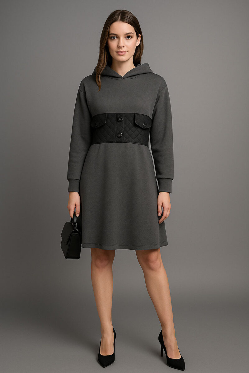 Haljina 24 Mount Dora - scuba+ecco leather UN - antracit