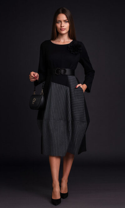 Haljina+cvijet 72 Nemaha - jersey UN+jersey stripes - black/grey