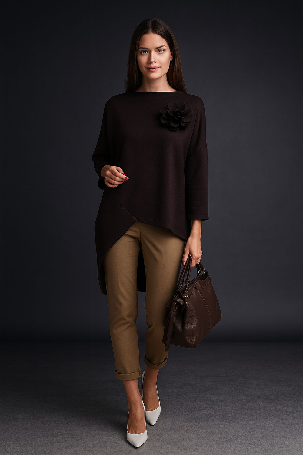 Tunika+cvijet 44 Coshcton - jersey UN - coffee