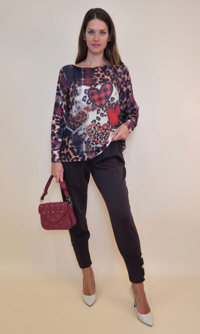 Pulover 28 La Jolla - plt - Animal Hearts Burgundy