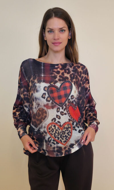 Pulover 28 La Jolla - plt - Animal Hearts Burgundy