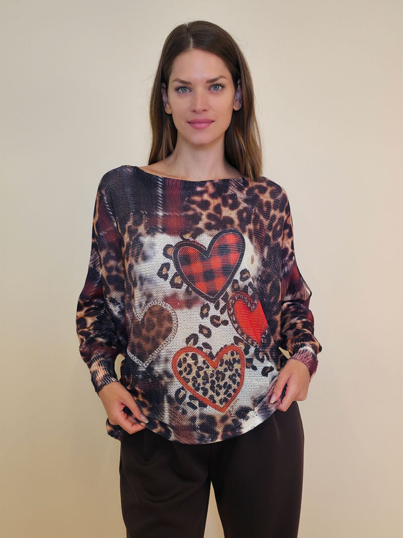 Pulover 28 La Jolla - plt - Animal Hearts Burgundy