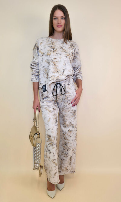Hlače 40 Anselmo - jersey print stardust brushed - beige