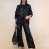 Hlače 40 Anselmo - jersey print stardust brushed - black