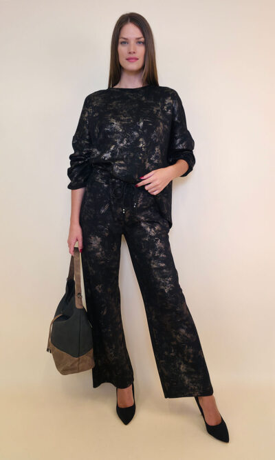 Hlače 40 Anselmo - jersey print stardust brushed - black