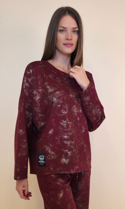 Majica 36 Belden - jersey print stardust brushed - burgundy
