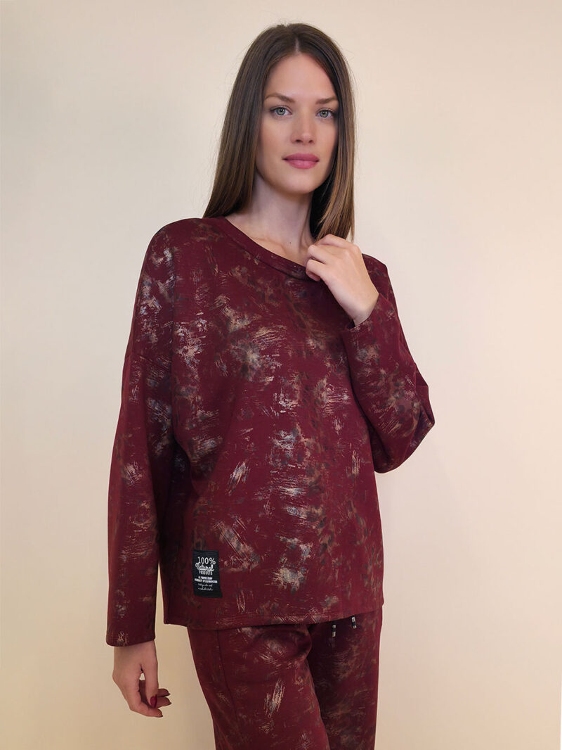 Majica 36 Belden - jersey print stardust brushed - burgundy