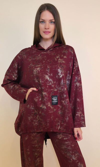 Majica 52 Albion - jersey print hoodie stardust brushed - burgundy