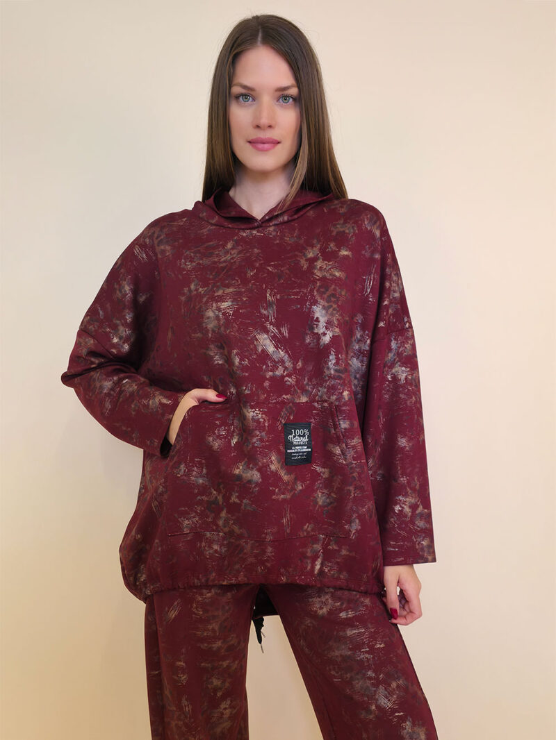 Majica 52 Albion - jersey print hoodie stardust brushed - burgundy