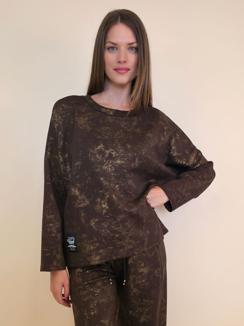 Majica 36 Belden - jersey print stardust brushed - brown