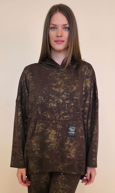 Majica 52 Albion - jersey print hoodie stardust brushed - brown