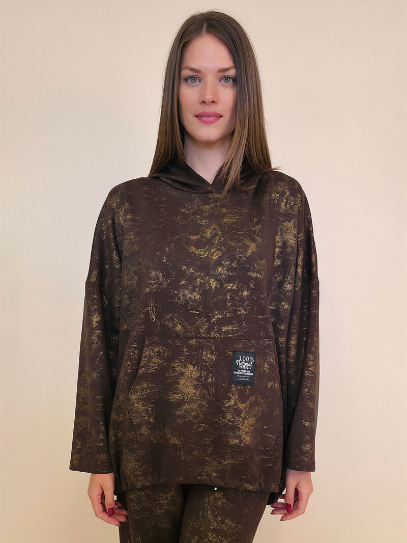 Majica 52 Albion - jersey print hoodie stardust brushed - brown