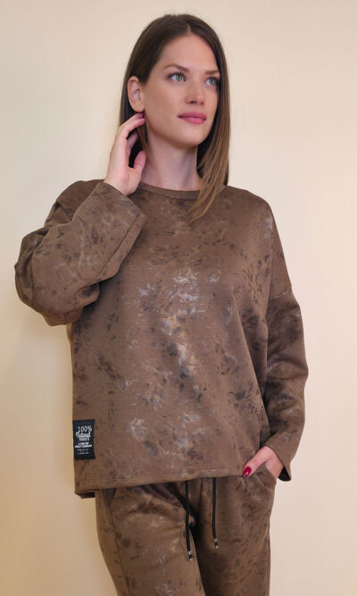 Majica 36 Belden - jersey print stardust brushed - camel