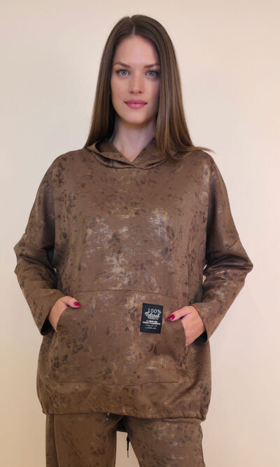 Majica 52 Albion - jersey print hoodie stardust brushed - camel