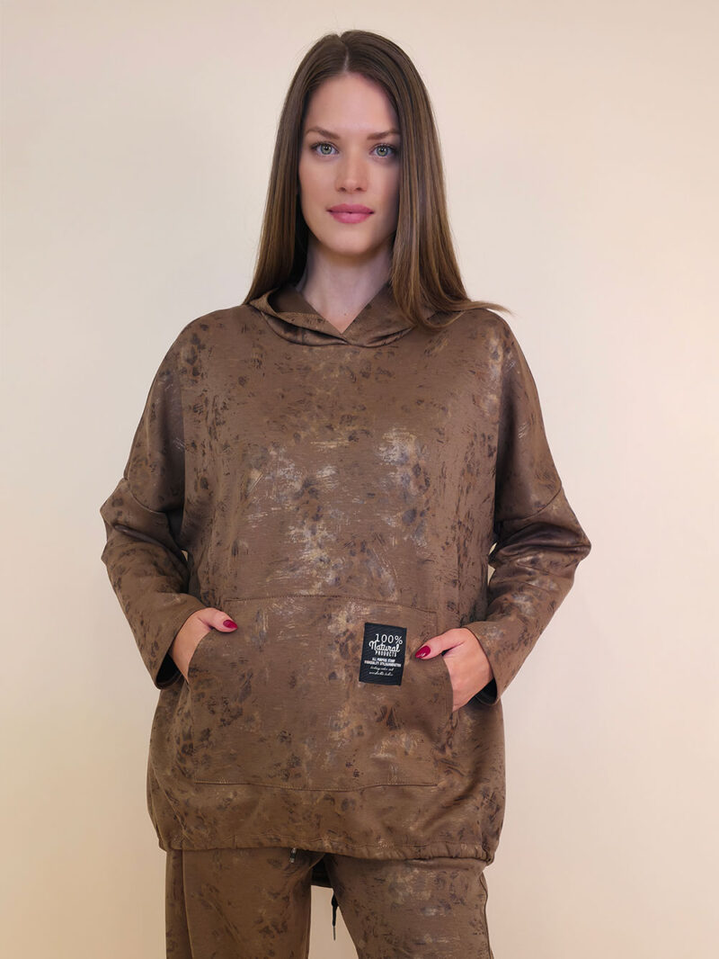 Majica 52 Albion - jersey print hoodie stardust brushed - camel