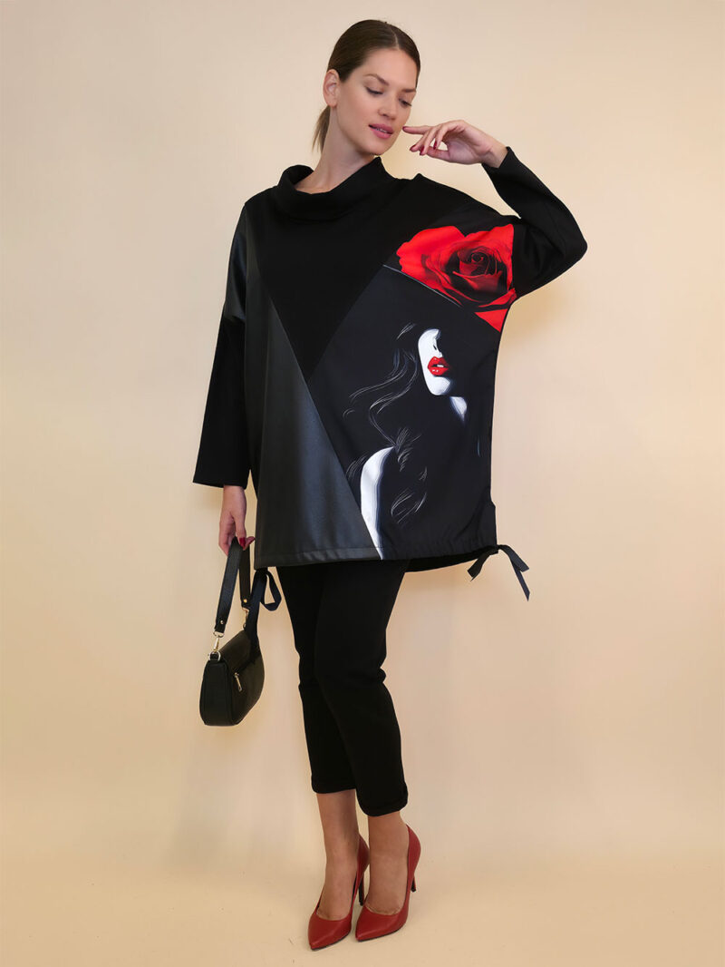 Tunika 48 Black Wings - felpa/ecco leather/print - Red Lips/Rose