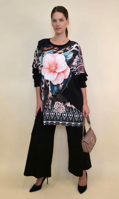 Tunika 42 Ponca - felpa/print cif džep - Water Peony