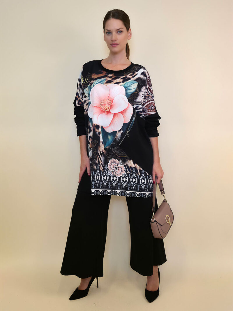 Tunika 42 Ponca - felpa/print cif džep - Water Peony