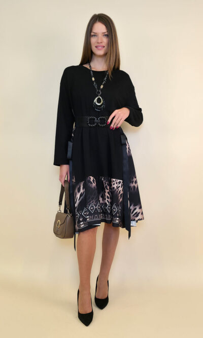 Haljina 56 Ogallala - felpa UN black/tesutto mašne bok - Leopard black