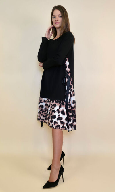 Haljina 56 Ogallala - felpa UN black/tesutto mašne bok - Leopard brown